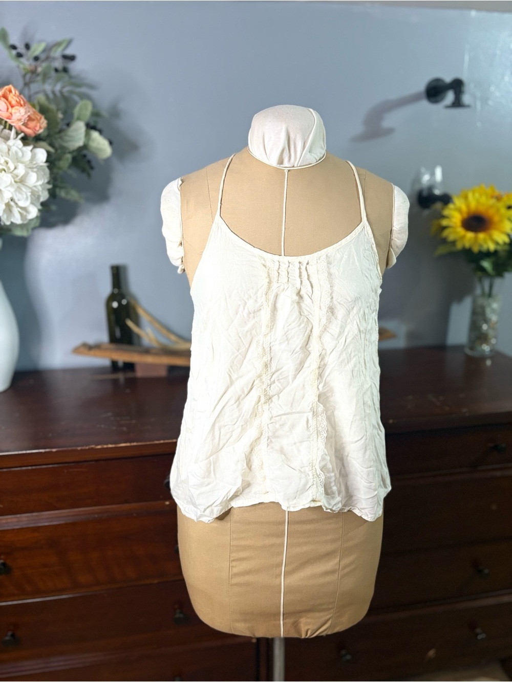 Intimately free people Lightweight Cream Spaghetti-Strap Tank Top